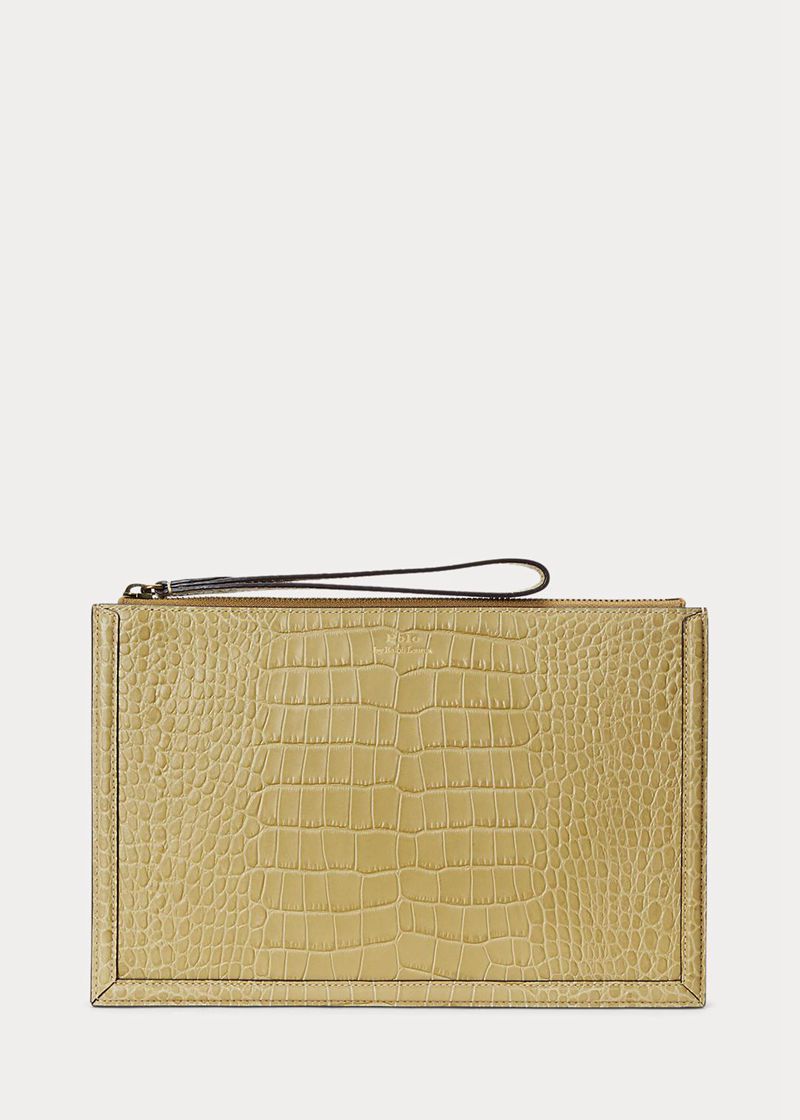 ポロ ラルフ ローレン バッグ レディース 黄色 Embossed レザー Envelope Clutch PDLVK7326